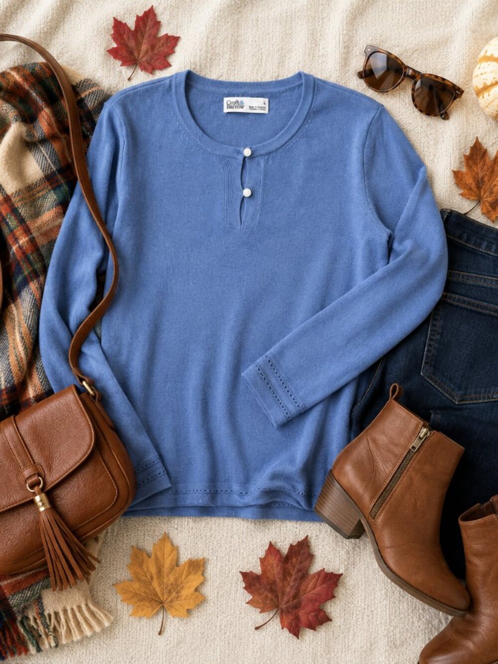 Croft Barrow NWT Blue Henley Long Sleeve Top Button Placket Women's Size L Kohls - Picture 13 of 14